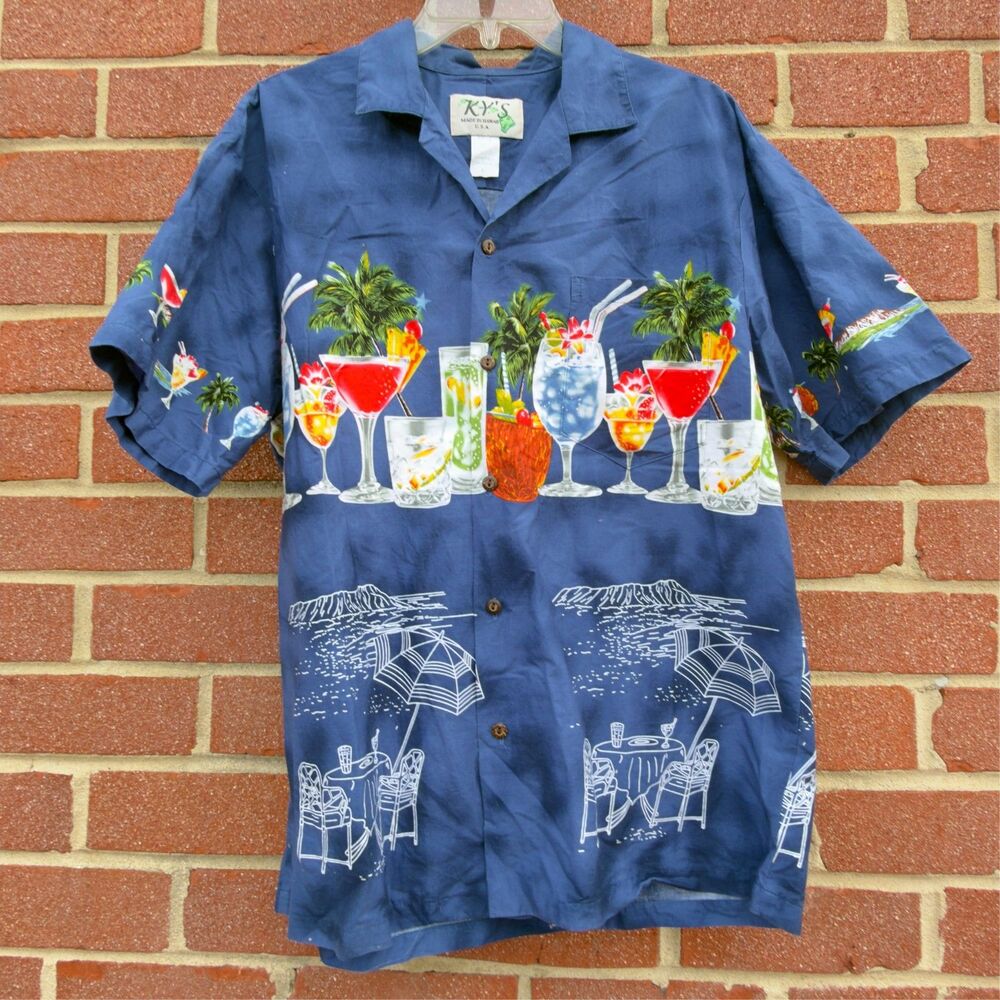 Lot of 4 Ky's Made in Hawaii Button Down Shirts Hawaiian Colorful 100% Cotton L